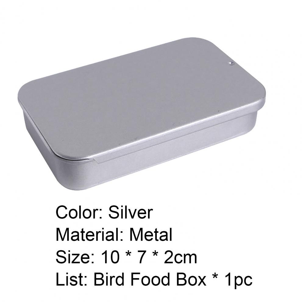 Bird Feeder Push Pull Training Metal Sliding Food Storage Box For Parrot Silver Large-capacity Square Bird Snack Storage