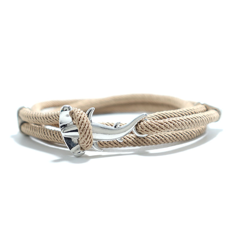 Bobo – Bracelet à cordes multicouches fait à la main pour Homme, bijou gothique, tête de requin, Viking: Silver Khaki