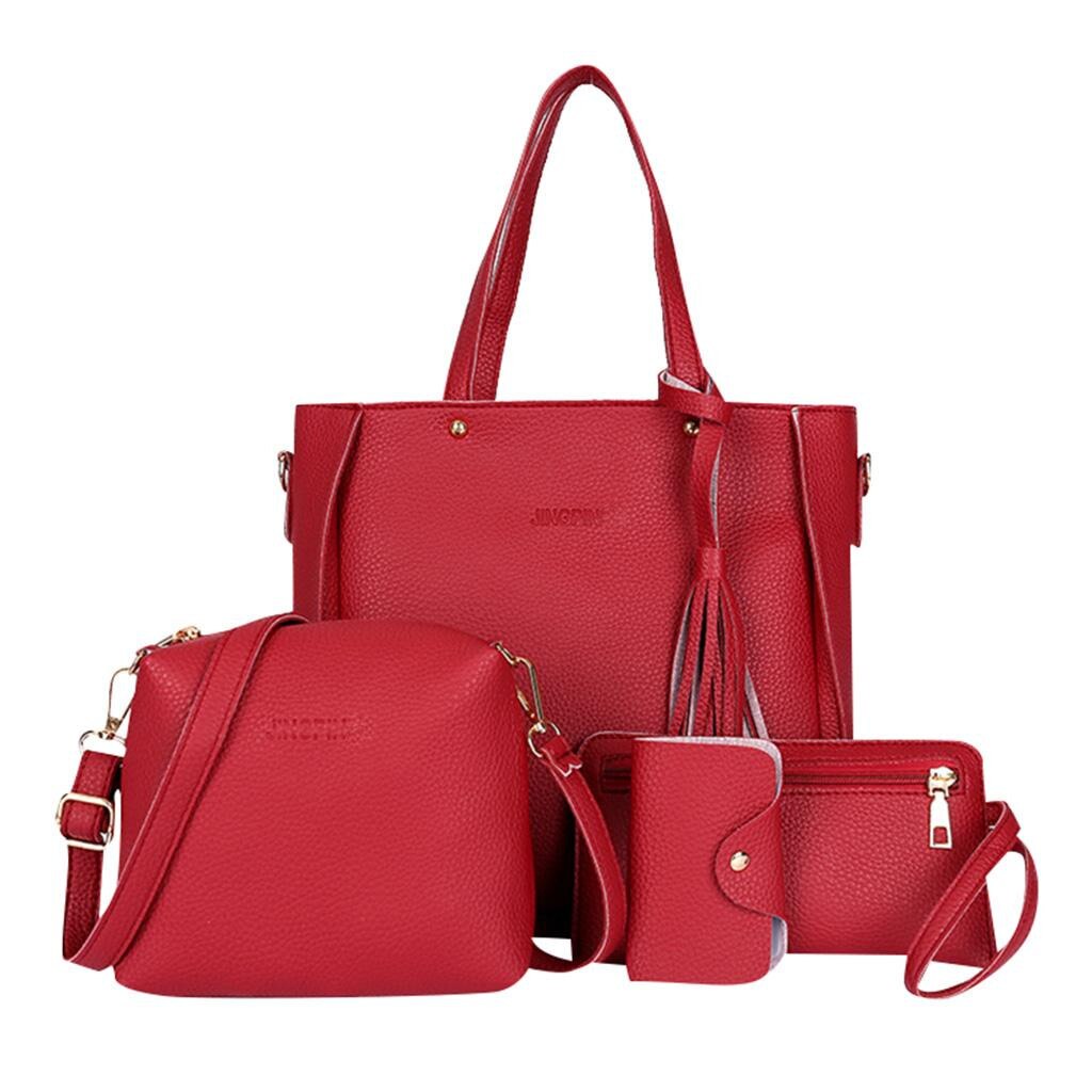 Neliosainen olkalaukku messenger laukku lompakko käsilaukku naisen laukku nahka kestävä retro olkalaukku sac main femme: Punainen
