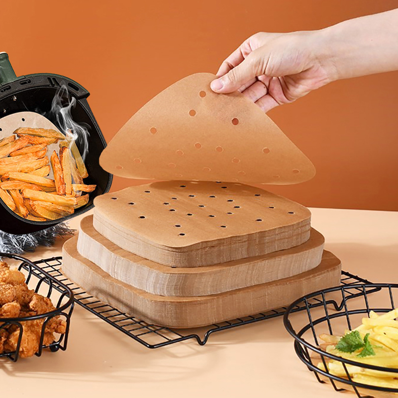 100 stk airfryer liners 6.5/7/7.5/8.5/9 tommer firkantet rund airfryer papir engangs bagepapir køkken non-stick dampmåtte