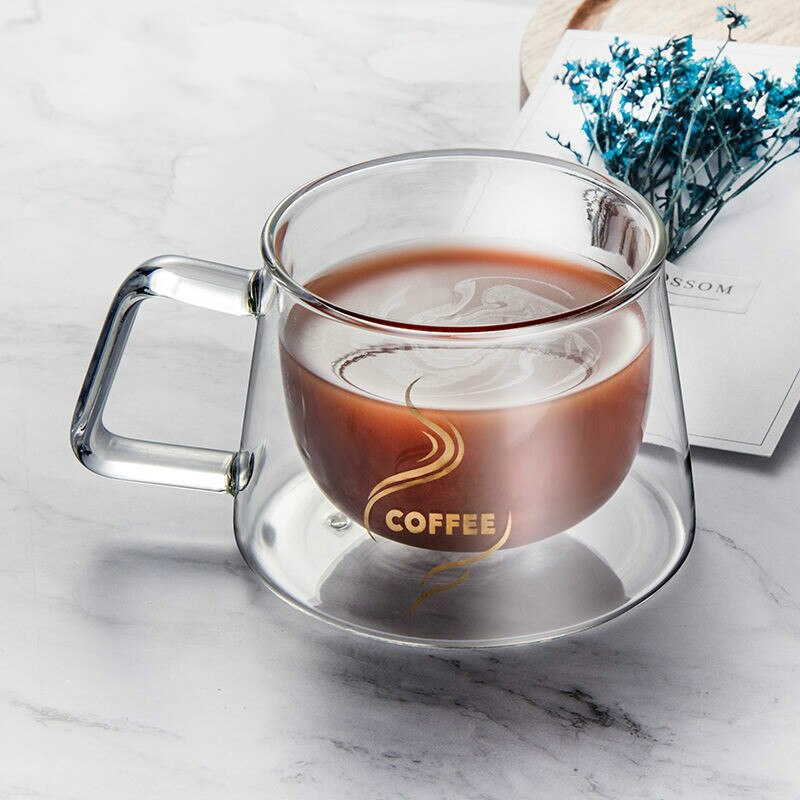 200mL Double Layer Coffee Cup Heat Resistant Glass Water Cup Latte Kopi Luwak Dedicated Coffee Cup Office Home Kitchen E11583
