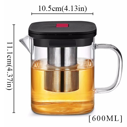 2 maten Vierkante Glazen Theepot Goede Clear Borosilicat Met 304 Roestvrijstalen Theefilter Zeef Warmte Thee koffie Pot Set Waterkoker tool: 600ml