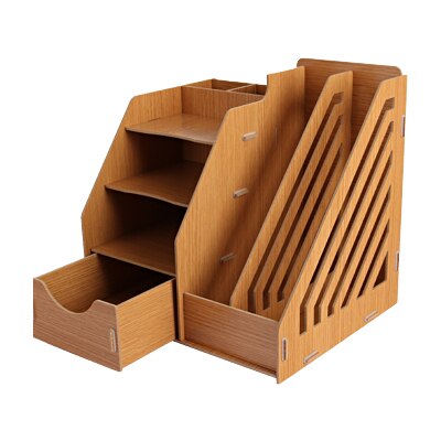 Wood Stationery Holders Multi Use Desktop Storage Paper Holder Stationery Organizer With Drawer Rack Office School Supplies: Oak