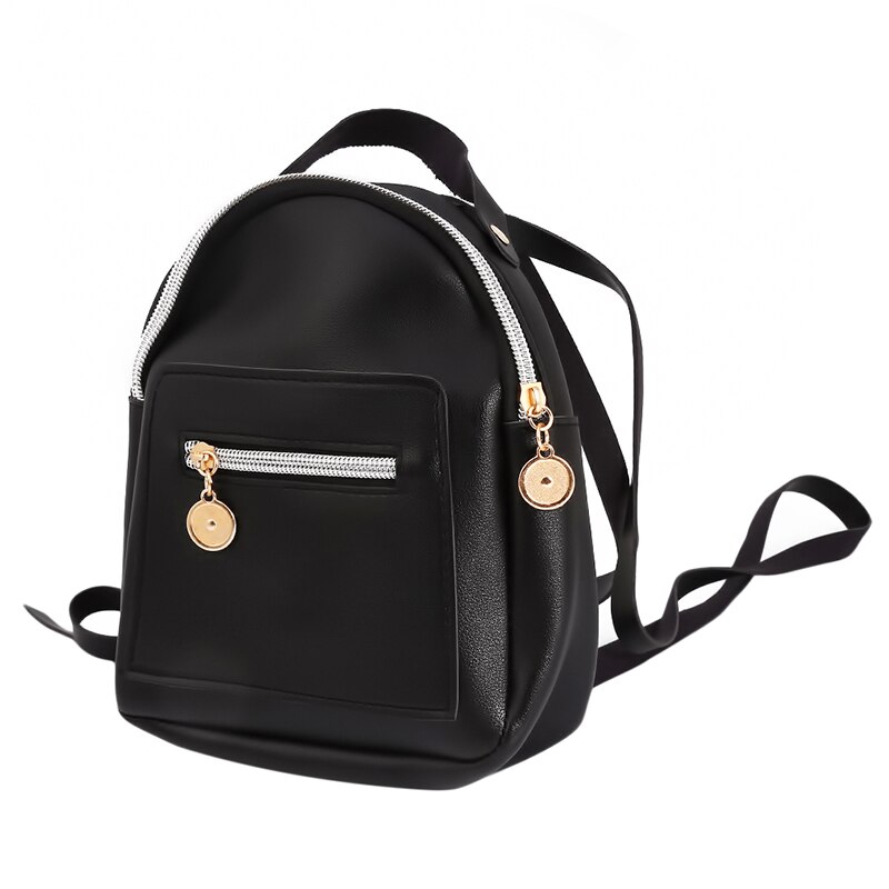 NOVEDAD DE VERANO , Mochila pequeña de mujer, mochila de informal con cremallera, bolso escolar: Black