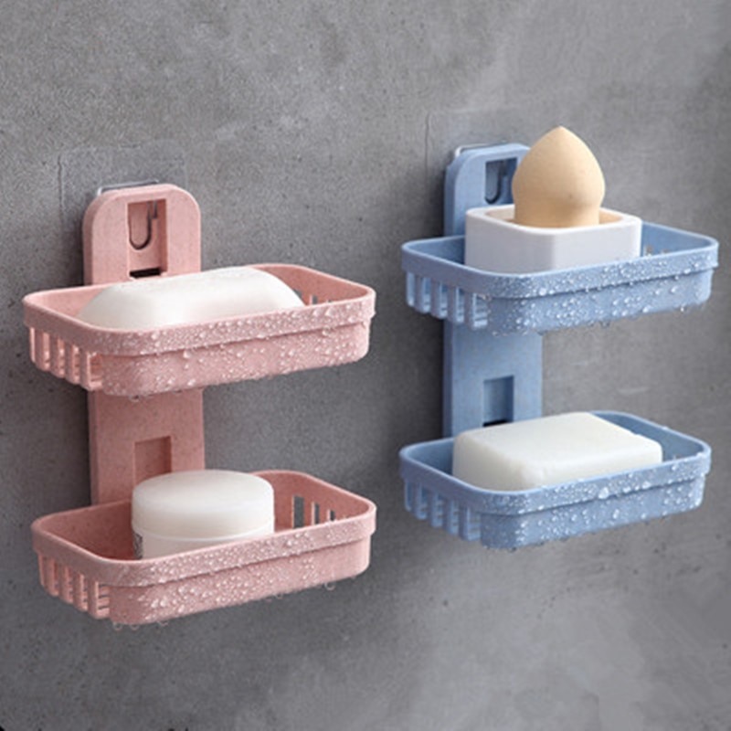 1 Uds caja de jabones soporte de bandeja de jabón de pared para ducha cesta de almacenamiento de doble capa para baño estante de jabón herramientas de cocina