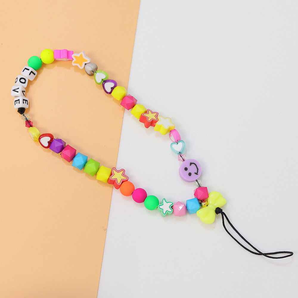 Blauwe Ster Bohemian Kleurrijke Zachte Klei Mobiele Telefoon Keten Voor Vrouwen Acryl Regenboog Keramische Liefde Kristal Kralen Mobiele ph: Rood-Bruin