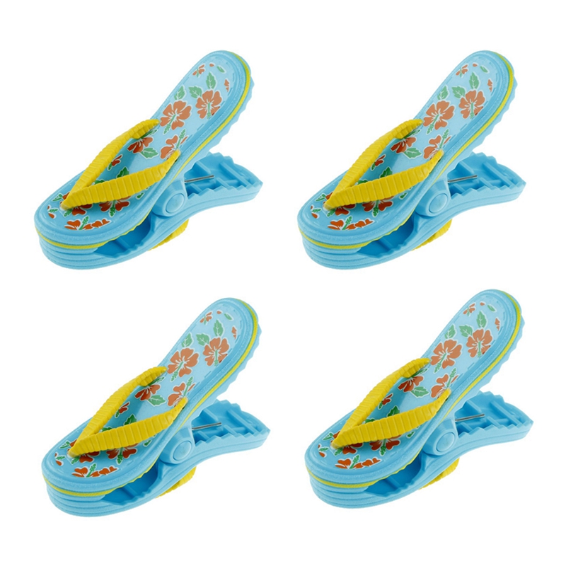 4 Pack Strandlaken Clips Plastic, Leuke Slippers Zonnebank Strand Haringen, Grote Sized Wasserij Pinnen Voor , strand, Zwembad: Default Title