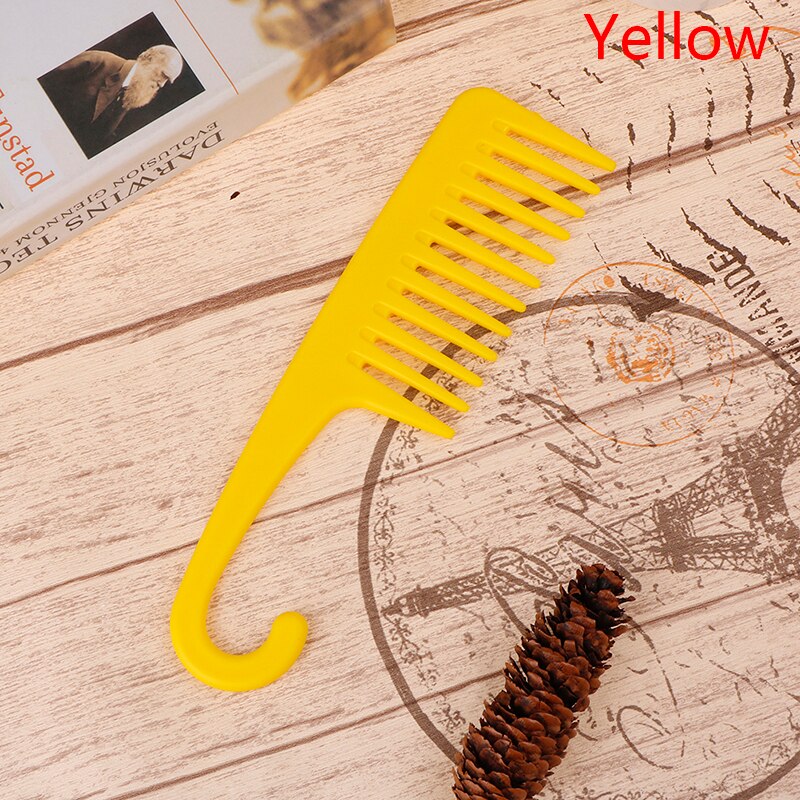 Peines grandes de diente ancho con mango de gancho para desenredar, reducir la pérdida de cabello, peine, peluquería: YELLOW