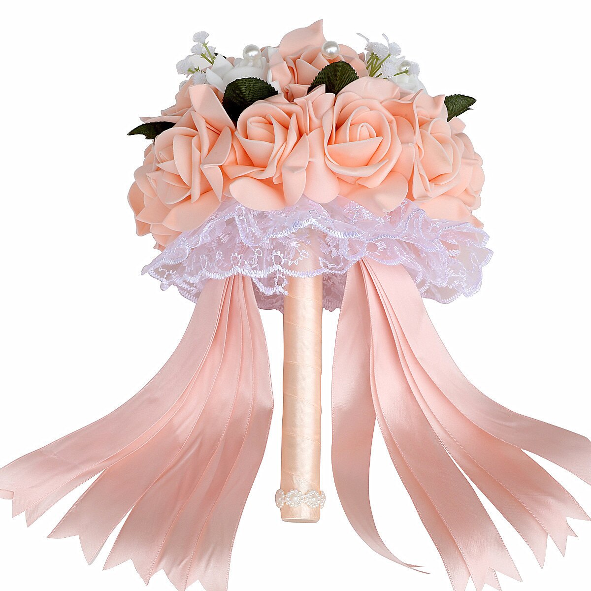 Ramo de novia Artificial Simple de 9 colores para dama de honor con flores de espuma PE ramo de rosas de boda hecho a mano decoración de FW007B: shell pink