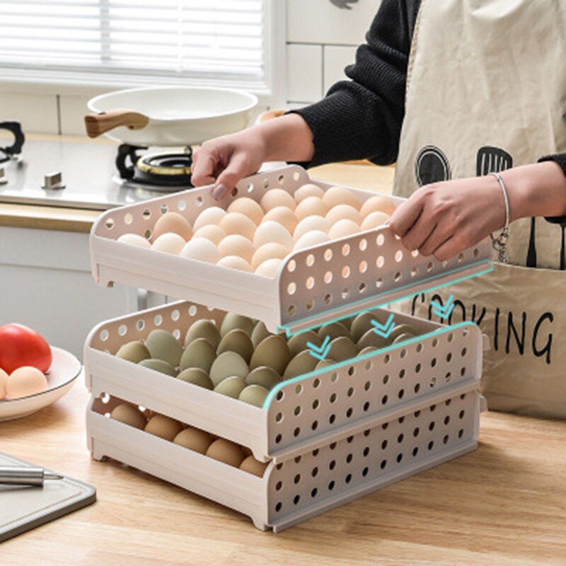 Stackable kitchen refrigerator egg box double drawer egg box egg rack transparent anti-collision plastic egg box