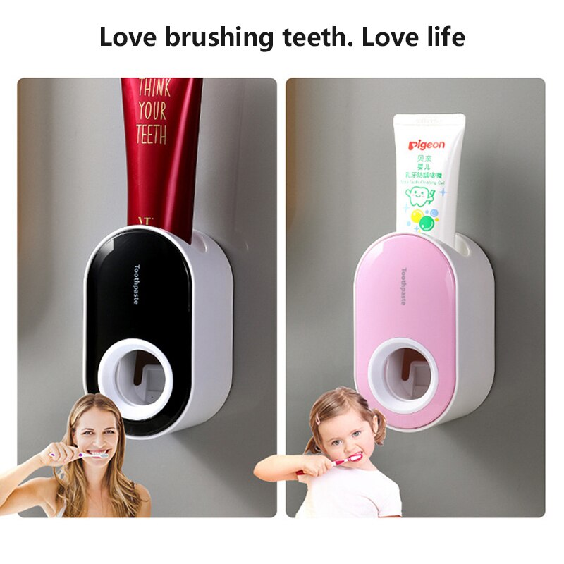 1set Automatic Toothpaste Dispenser Toothbrush Holder Wall Mount Tooth Brush Storage Rack Organizer Bathroom Accessories Set