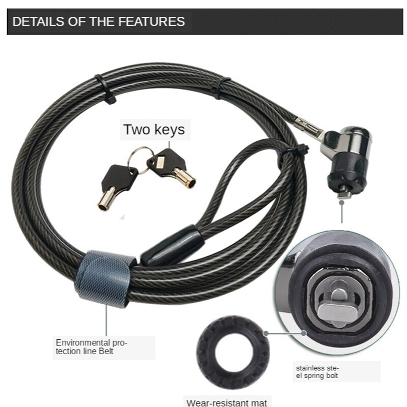 2 M Bold Extended Universal Key Type All Steel Mini Notebook Computer Lock