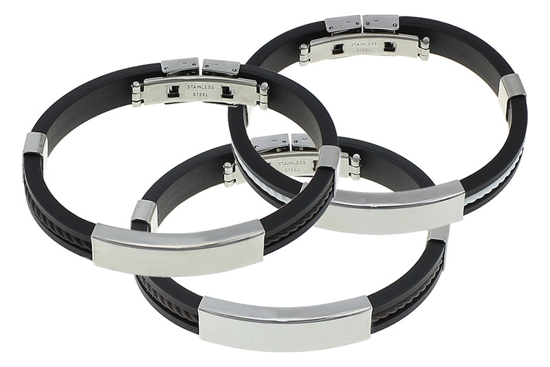 men Punk Bracelet Cuff Bracelet Stainless Steel Men's steel Hand Strap Black Silicone Rubber Bracelet