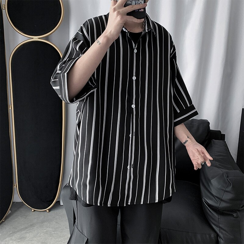 Rento paita miesten raitapainatus kesäpaidat katuvaatteet plus koon hip hop -tyylinen miesten pusero havaijilainen chemise homme