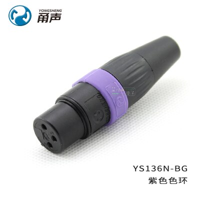 Genuine YONGSHENG (NEUTRIK) YS136N-B Black nickel plated cannon XLR three-core balanced cannon female plug with Color Ring: PURPLE