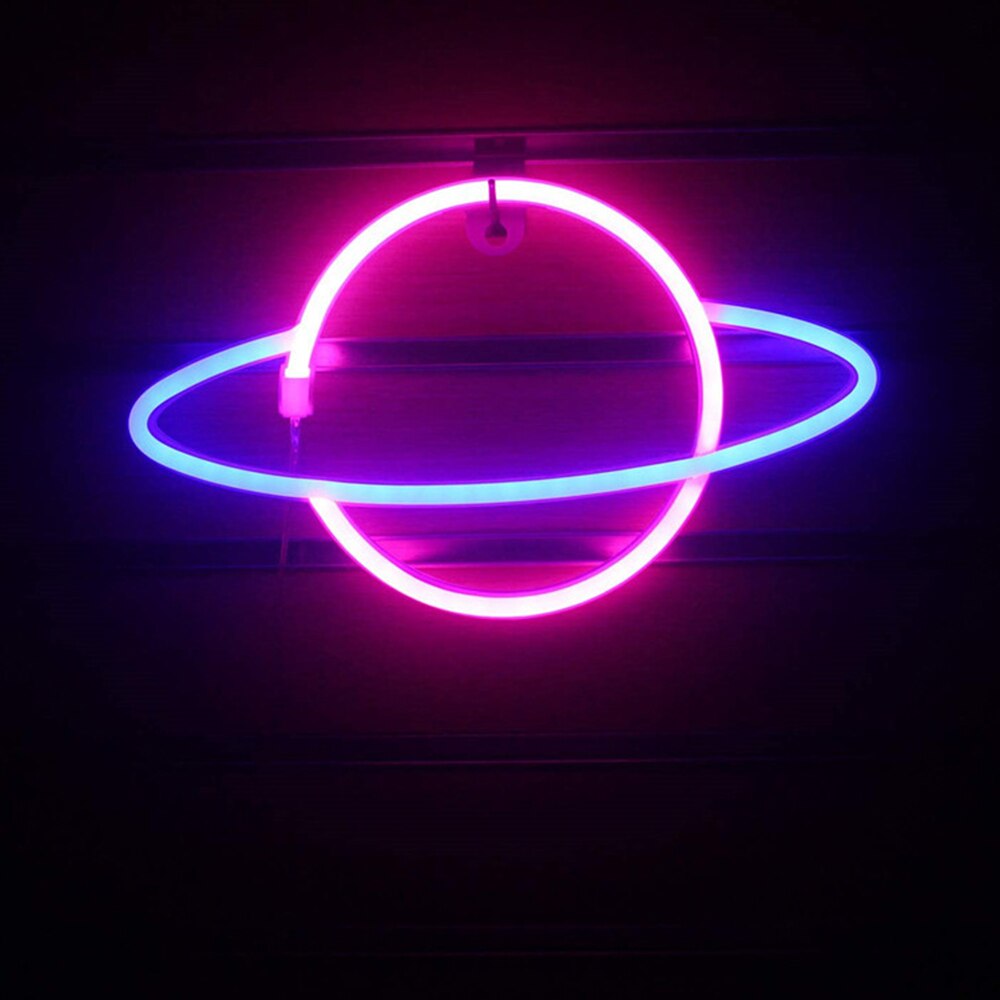 LED Neon Lamp Elliptical Planet Shaped Sign Lamp Battery Powered Party Home Decor Wall Light Party Neight Light