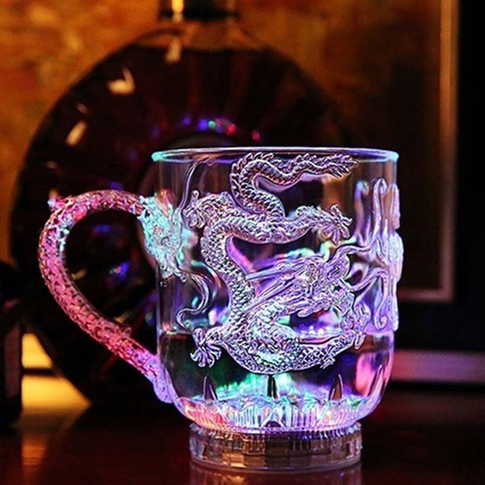 Ledde blinkande färgförändring mugg vatten aktiverad tänds drake mönster 285ml öl cup för bar ktv hem part