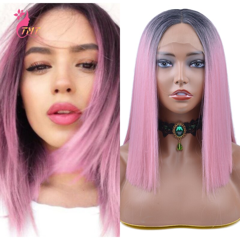 Short Synthetic Wigs Bob Middle Part Lace Front Wig Heat Resistant Straight Hair Natural Looking for Black Woman