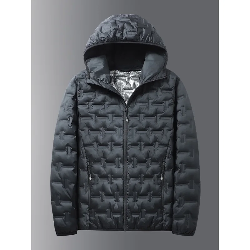 Chaqueta de plumón blanca de invierno para hombre, chaquetas acolchadas con capucha plisadas a prueba de viento con autocalentamiento de grafeno, abrigos cálidos informales, ropa masculina: XS / Azul marino