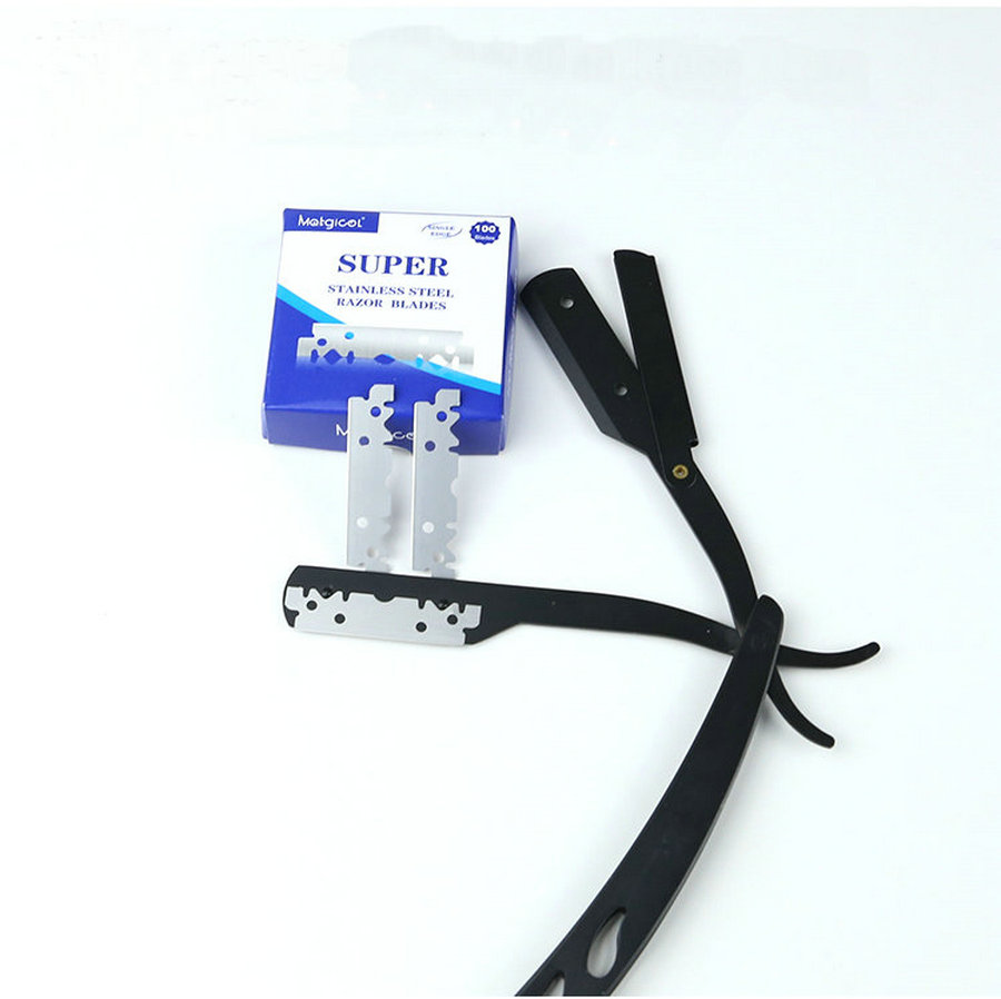 100 BLADES + Barber Straight Edge Razor Safety Barber Razor - Salon Cut Throat Shavette