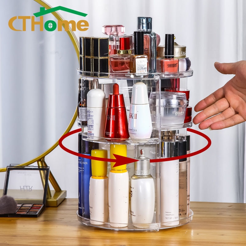 Caixa de armazenamento 360 acrílico transparente e grande capacidade gaveta organizador de joias preta maquiagem acrílico contendo luz de luxo