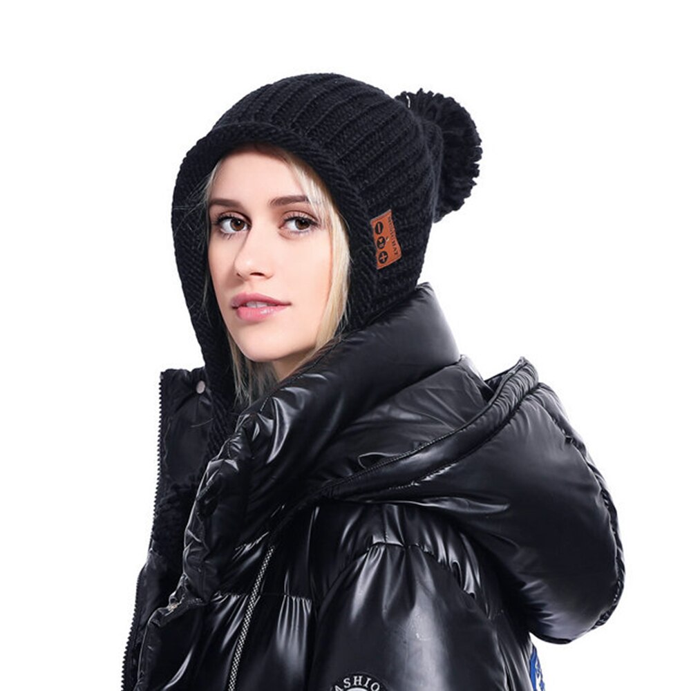 Kobieta zgodna z Bluetooth czapka bezprzewodowa muzyczna czapka ciepła miękka zimowa czapka z daszkiem na zewnątrz dziergana czapka z wbudowanymi słuchawki bezprzewodowe