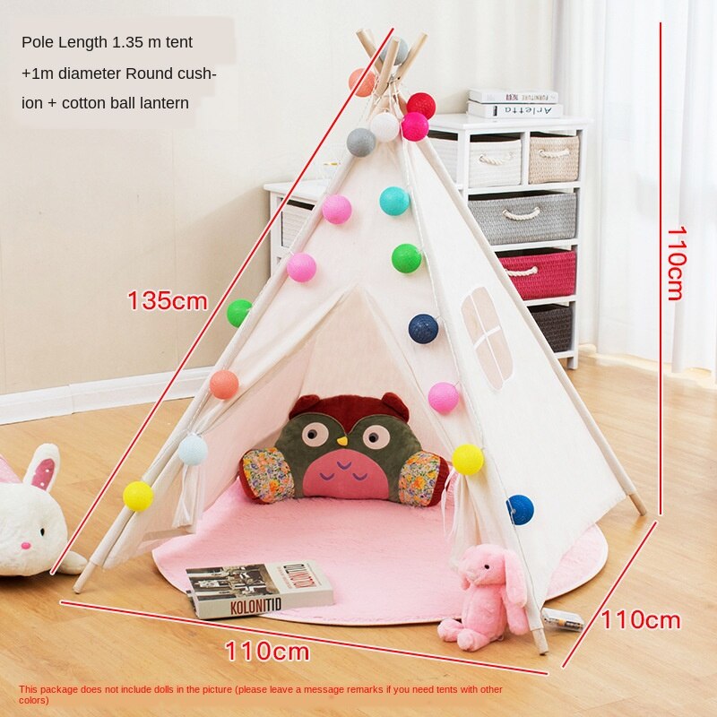 Tipi tent for kids Play-Tent Teepee House Wigwam Room Children's Tent Game-House Triangle Teepee Canvas Sleeping Dome 135cm: White  tent