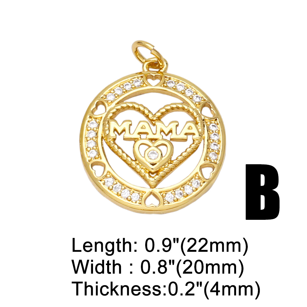 Ocesrio mother's day charm for jewelry making, gold-plated copper cubic zirconia, mother's day present pendant pdta 723: B