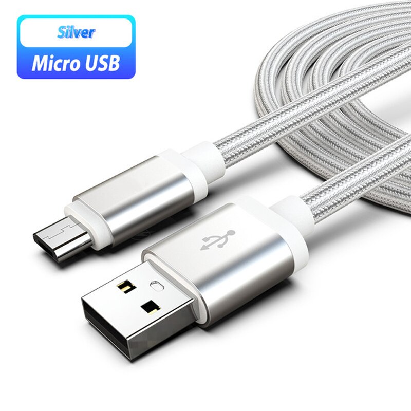 QC 3.0 Fast Travel Charger Micro USB Cable For Samsung S5 S6 S7 Edge A10 M10 M20 OPPO A5 A9 A7 A1 A1K Phone Charger Cables: 1m Silver Cable