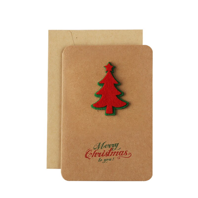 Vintage Kraft Paper Christmas Card Handmade Three-dimensional Blessing Thanksgiving Christmas Blessing Card with Envelope: SMT000035-6