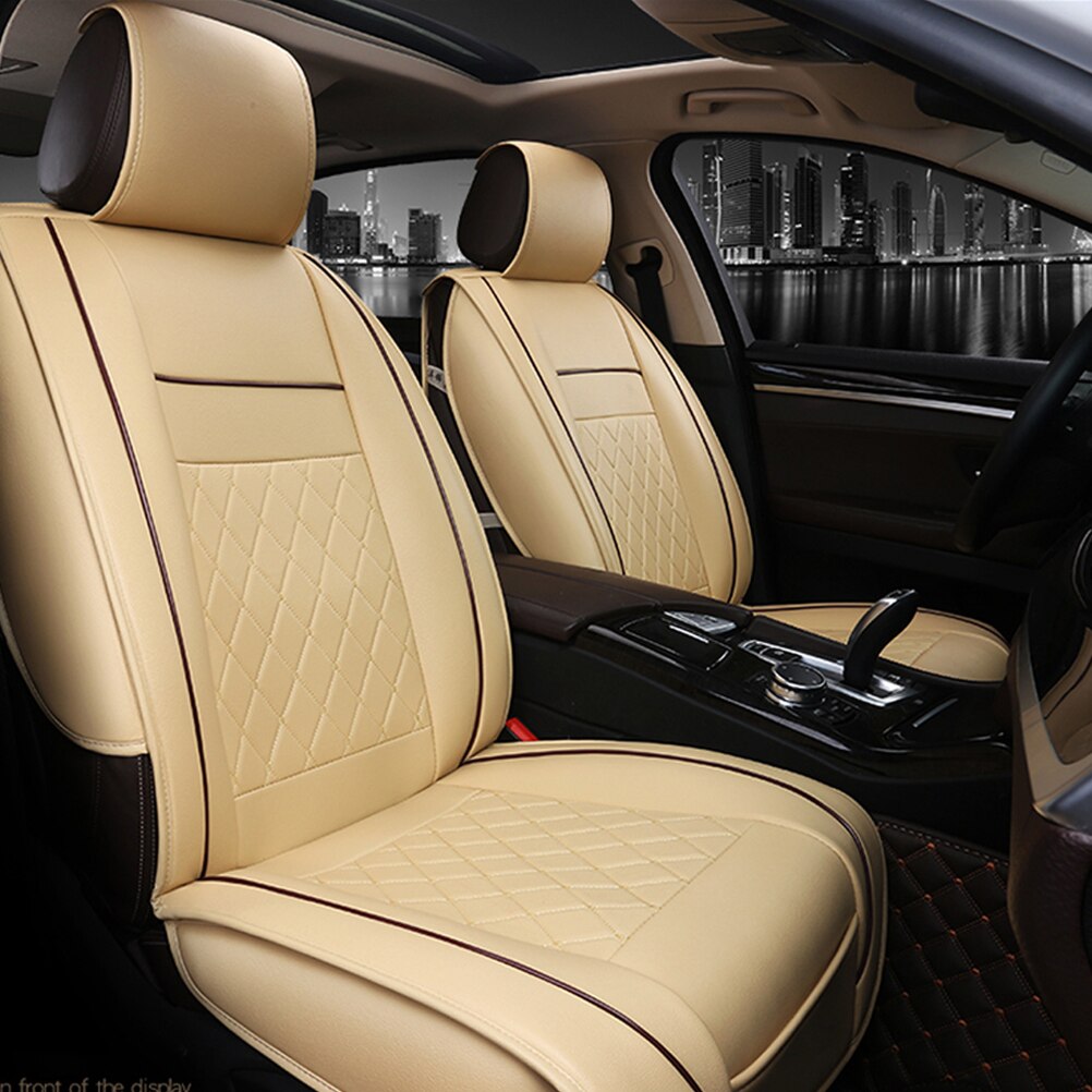 Autostoelhoes van leer, universele autostoelhoes, stofdichte autostoelbeschermer, auto-interieuraccessoire (beige)