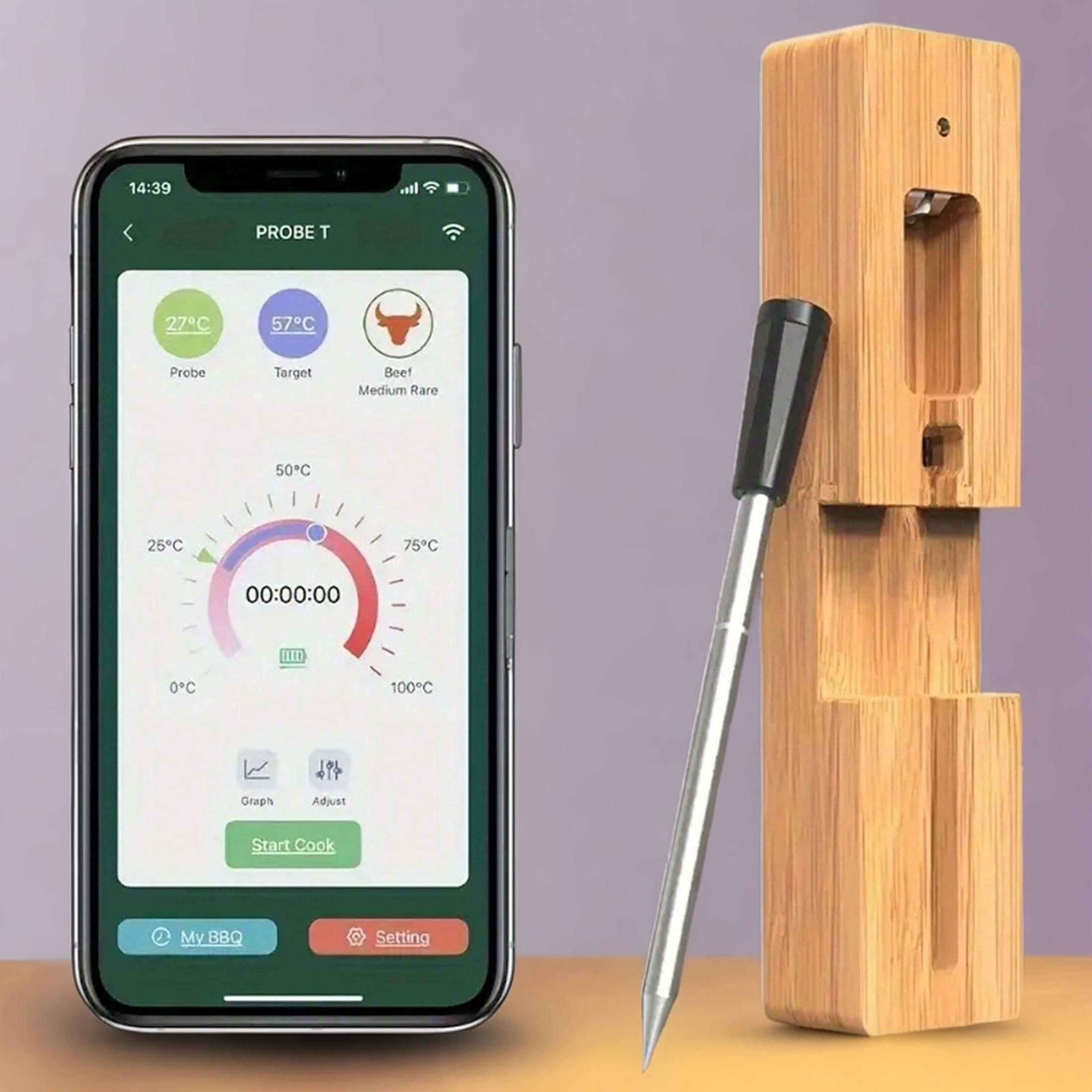 1 trådløst stegetermometer med digitalt display, metalføler, egnet til voksne - egnet til udendørs grill