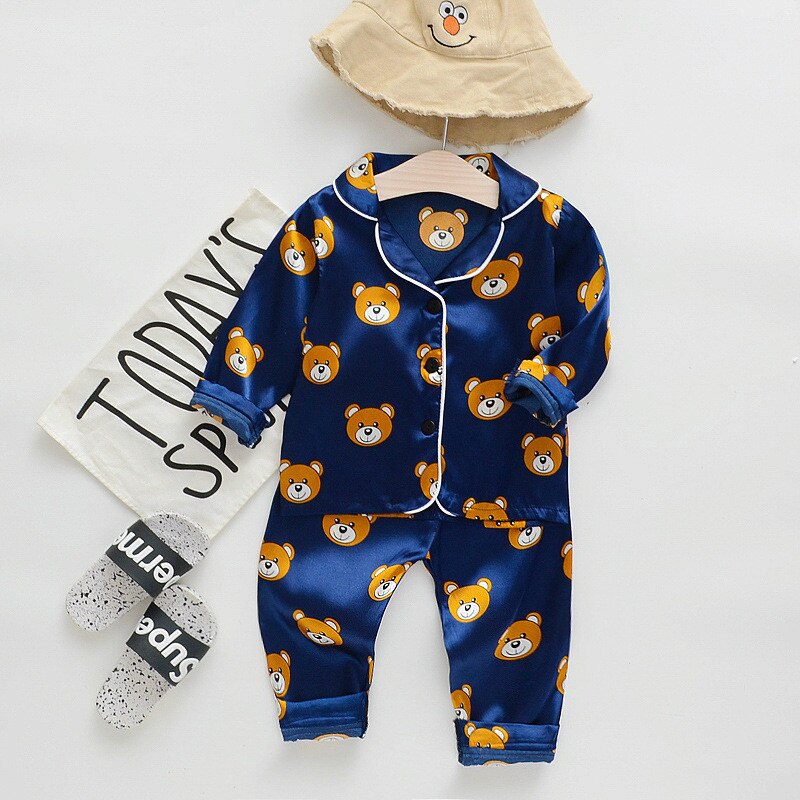 Kids Pajamas Boys Sleepwear Nightwear Baby Girls Infant Clothes Cartoon Bear Pajama Sets Children's Pyjamas: Blue / 3T