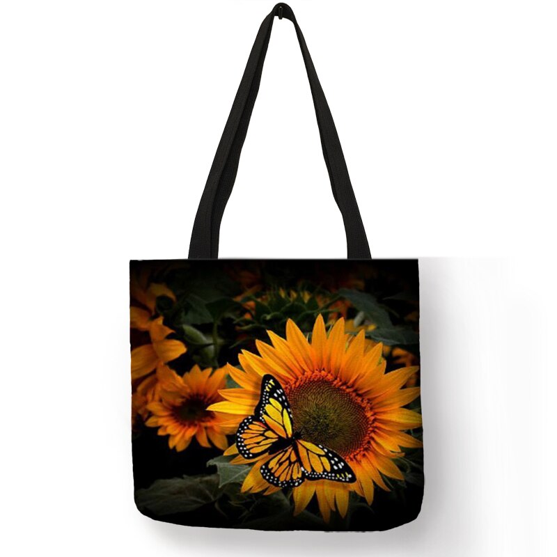 Opvouwbare Herbruikbare Boodschappentassen Voor Vrouwen Mooie Zonnebloem Print Linnen Tote Bag Student School Reizen Schoudertassen Pouch: 008