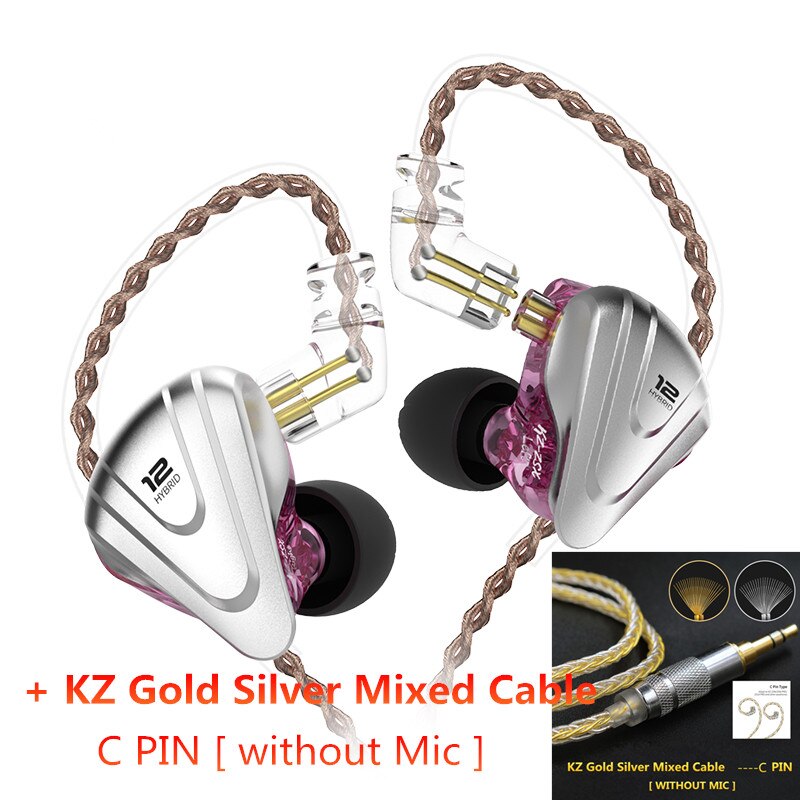 KZ ZSX Terminator 5BA 1DD Hybrid In-ear Earphones HIFI Metal Headset Music Sport ZS10 PRO AS12 AS16 ZSN PRO C12 A10 V90 AS10 P1: Purple(cable