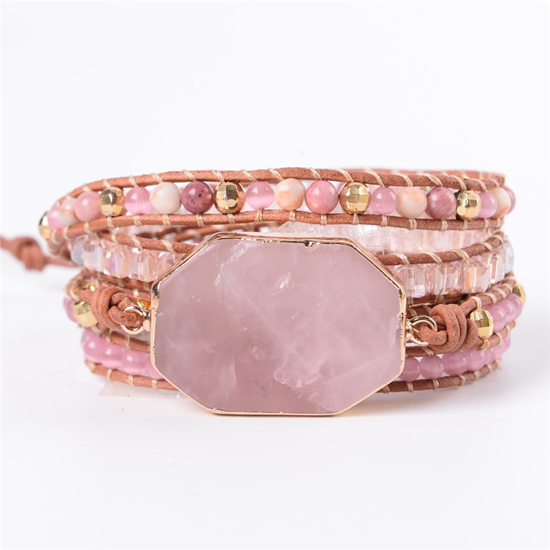 YGLINE Natural Stone Bracelet 5 Wraps Bracelet Handmade Boho Pink Bracelet For Women Bracelet