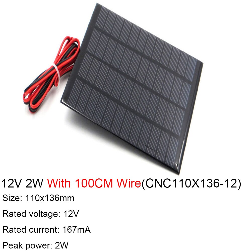 9V 12V 18V Zonnepaneel Met 100 200Cm Draad Mini Zonnestelsel Diy Voor Batterij Cel telefoon Oplader 1.5W 2W 3W 4.2W 4.5W 10W: 12V 2W