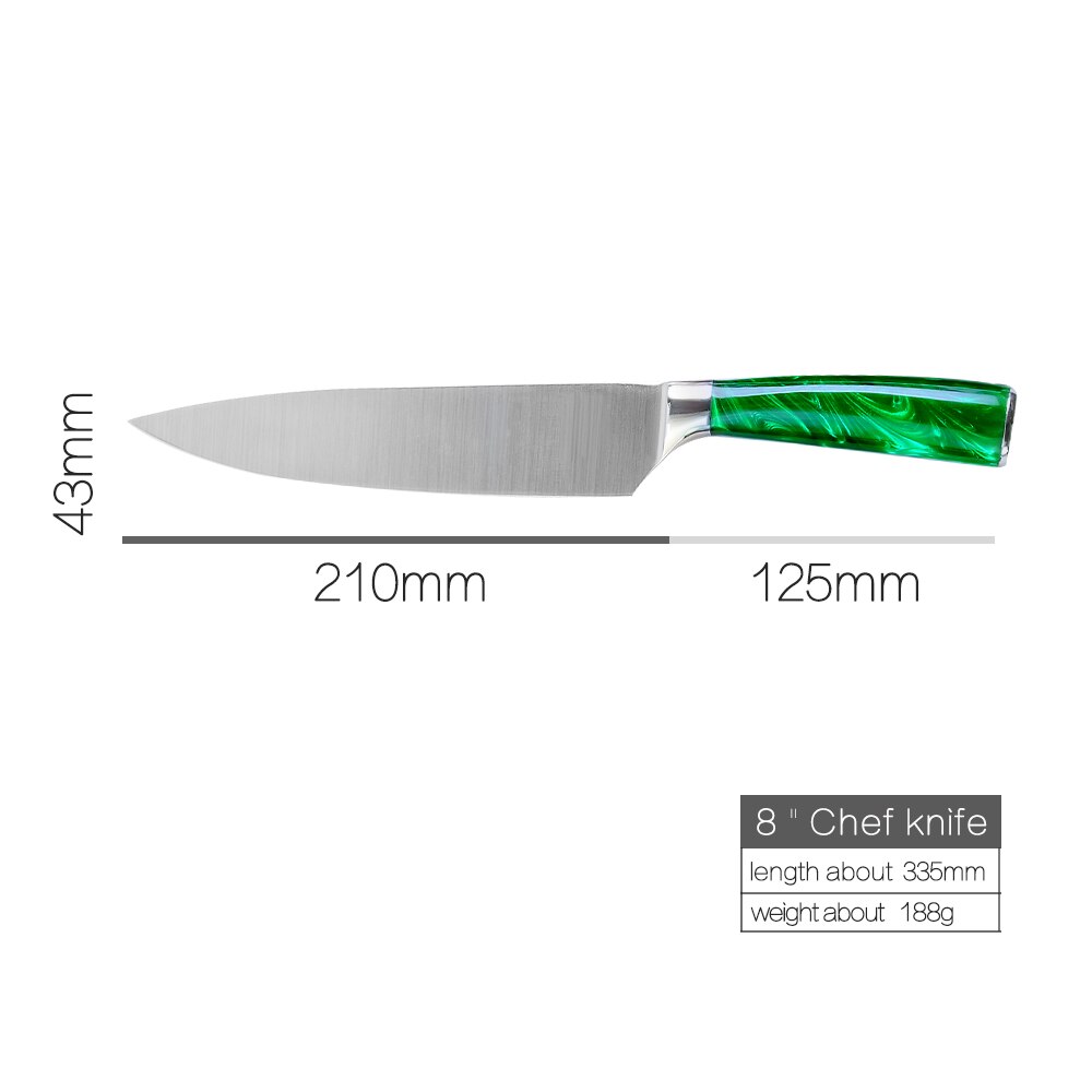 XYj-Juego de cuchillos de cocina de acero inoxidable, juego de cuchillos con Mango Verde de 8 pulgadas, Santoku, cortador de pan de Chef, rebanador chino 3CR13: F 8 chef knife