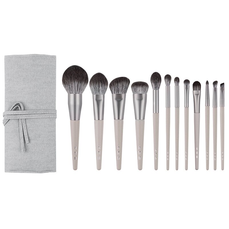 12 Stks/set Grey Up Kwasten Powder Blush Foundation Markeerstift Oogschaduw Make Up Brush Kit Smudge Vouw Wenkbrauw Borstel