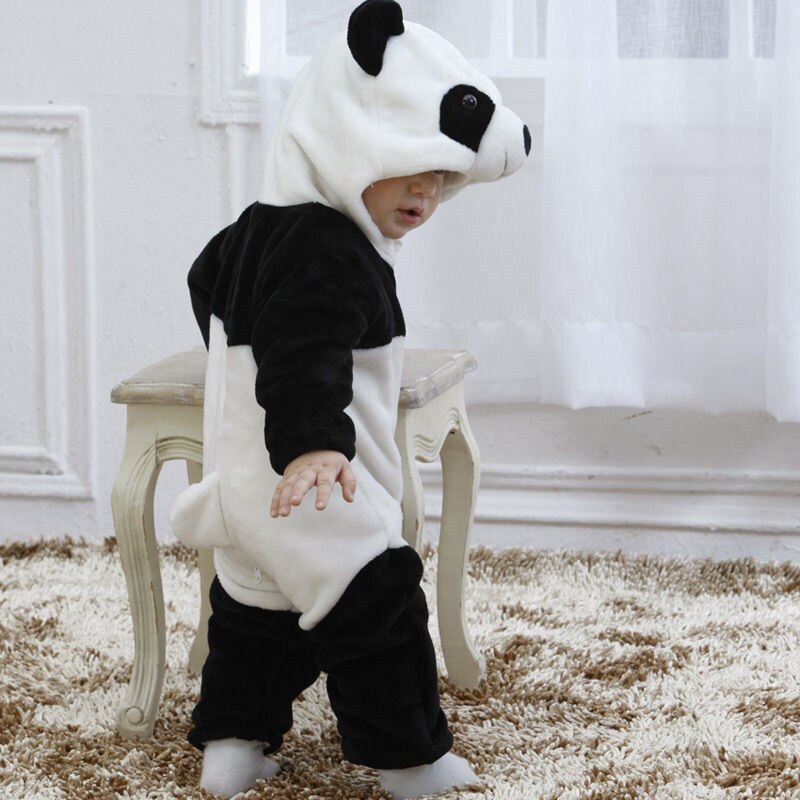 Panda kostume baby pige tøj sort hvid sød hætteklædt klatring pyjamas romper baby dreng tøj sæt