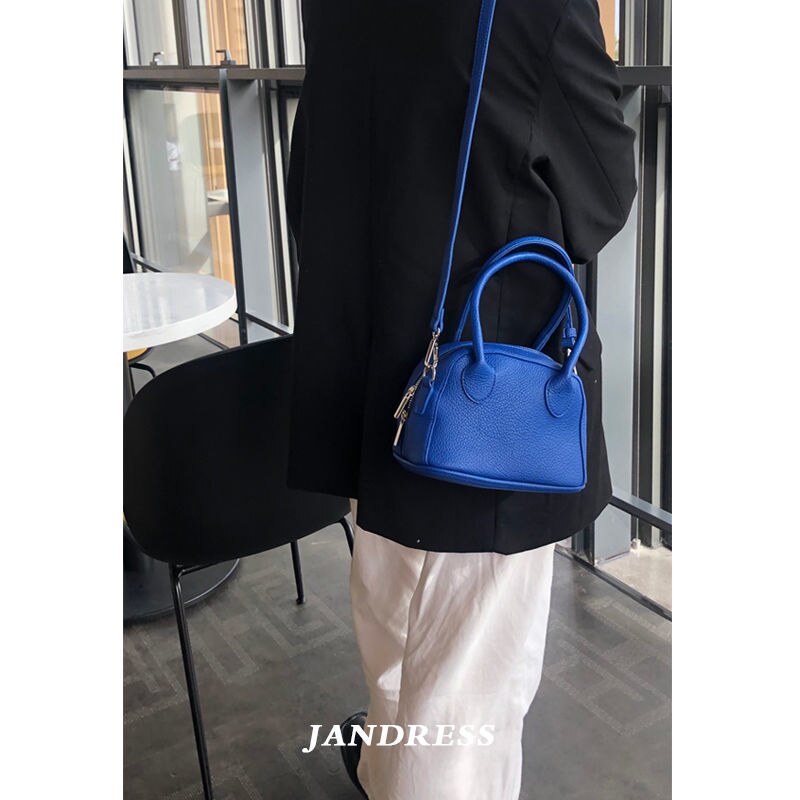 Bolso de mano con de concha amarilla y crema ligera, bolsa cruzada de superleche, litchi: Azul