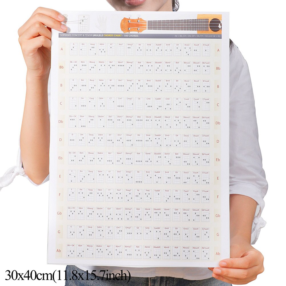 Ukulele Chord Chart Sticker Ukelele Music Education Guitar Chord Chart for Beginner MVI-ing: 11.8