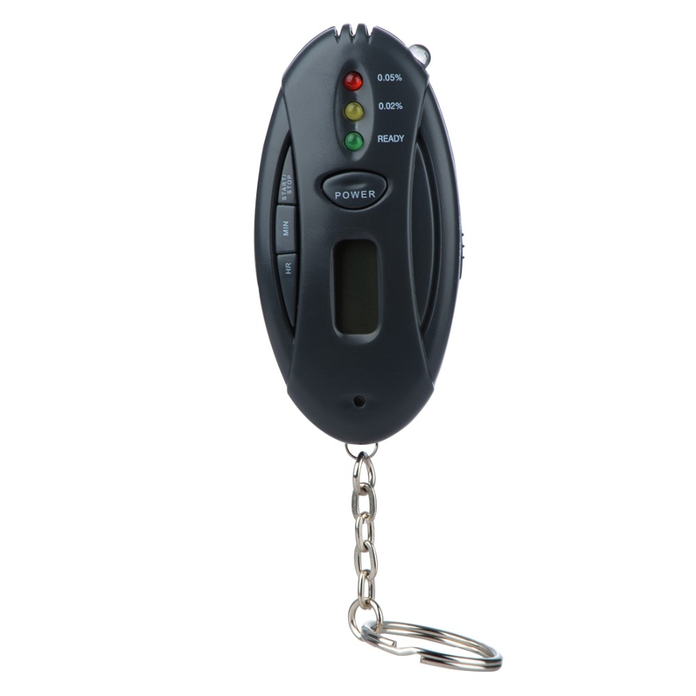 Digitale Alcohol Tester met Lcd Klok Timer Mini Zaklamp Led Sleutelhanger Alcoholimetro Blaastest Parking Gadgets Digitale