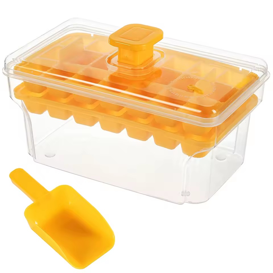 Ice Trays for Freezer with Lid & Bin, Ice Cube Tray Making 68 pcs Ice Cubes, Easy Press to Release Ice: black