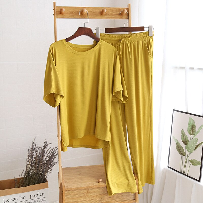 Plus size modal algodão conjunto pijama feminino solto casual homewear terno 2 pçs roupas de verão em casa senhoras manga curta pijamas terno