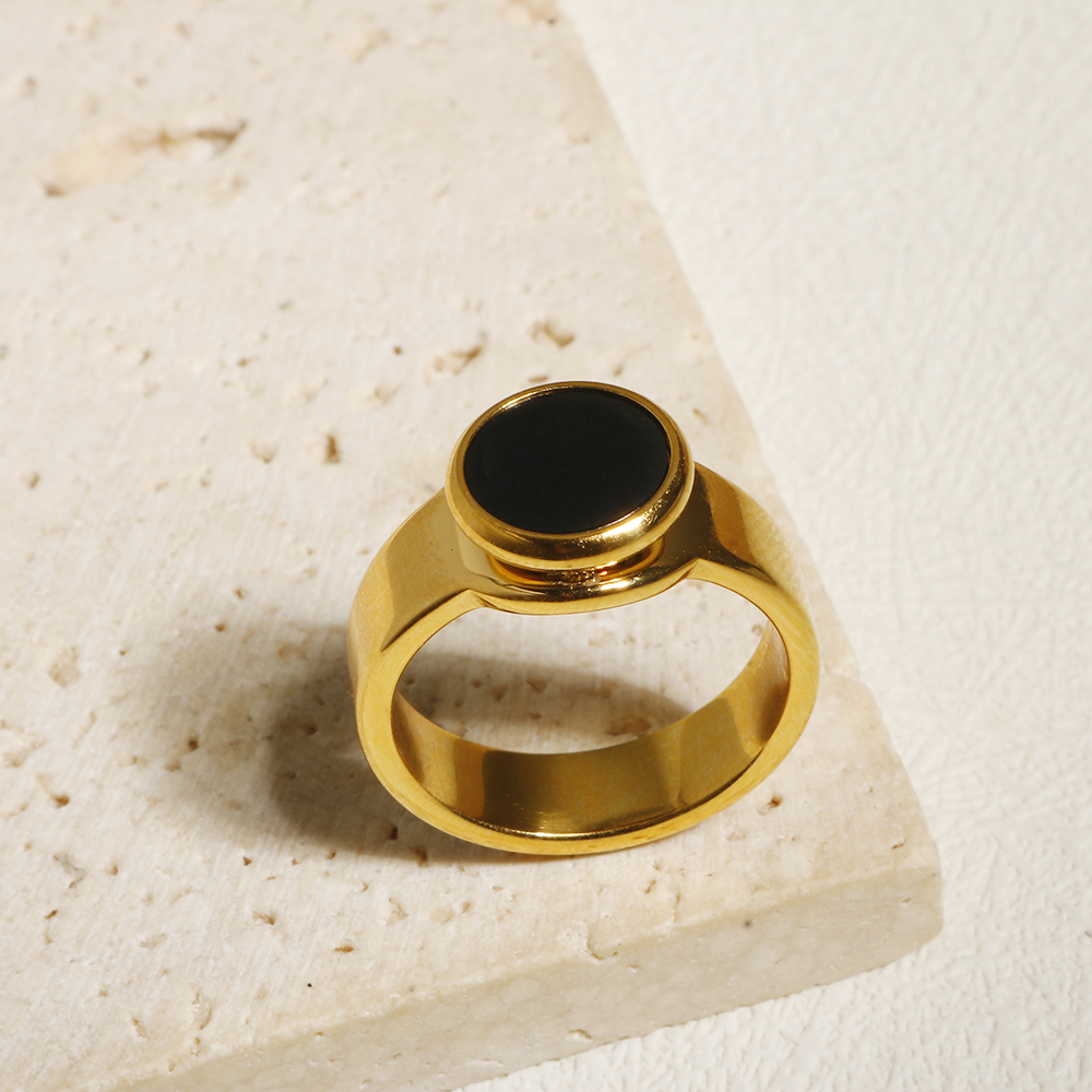 Punk Zwarte Steen Zegel Ring Textuur Metalen Ring Roestvrij Staal Glanzend Voor Vrouwen Man Liefhebbers Sieraden Cadeau