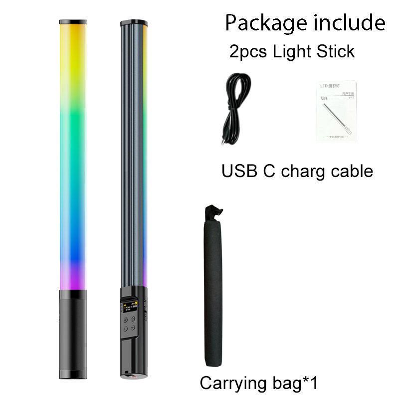 Rgb-fotografielichtstaaf, handzame led-videolichtstick 2700k-9900k ° kleuren 360 2600 mah oplaadbare batterij en app-afstandsbediening.: Donkergrijs