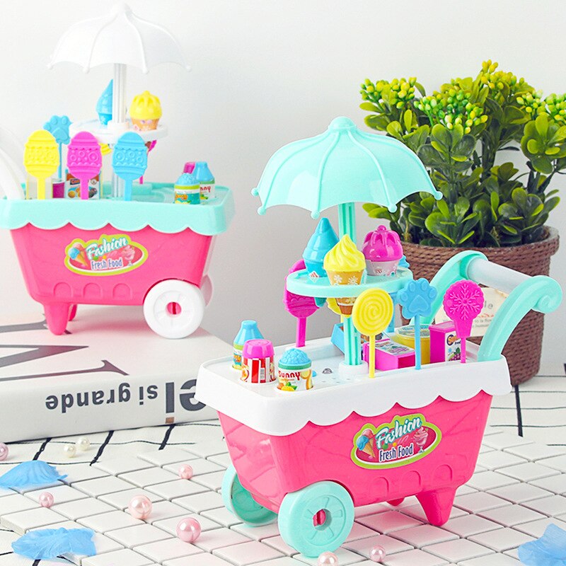 1 sæt børn børn pige legetøjsvogn rollespil mini simulering fødselsdag sjovt spil slik isvogn spille huslegetøj