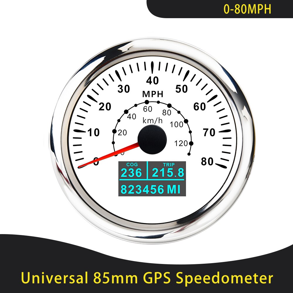 Universal 85mm GPS Speedometer 0-30/60Knots 0-60/80/120/160/200 MPH 0-60/120/200 KM/H With 7 Colors Backlight For Car Motorcycle: 80MWS