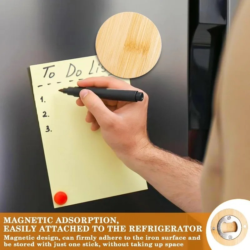 1/10 szt. Okrągłe bambusowe otwieracze robić butelek Przenośny magnes na lodówkę Otwieracz Narzędzie barowe robić domu Kuchnia Barowe upominki Otwieracze robić butelek